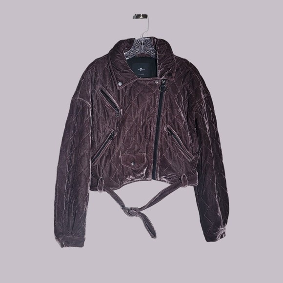 7 for All Mankind Cropped Velvet Moto Jacket Small‎ - Picture 1 of 7